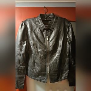 REAL LEATHER Moto Cafe Racer Jacket Black XL